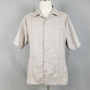 Haband Guayabera Shirt Mens XL Beige Tan Cuban Button Up Short Sleeve Pockets